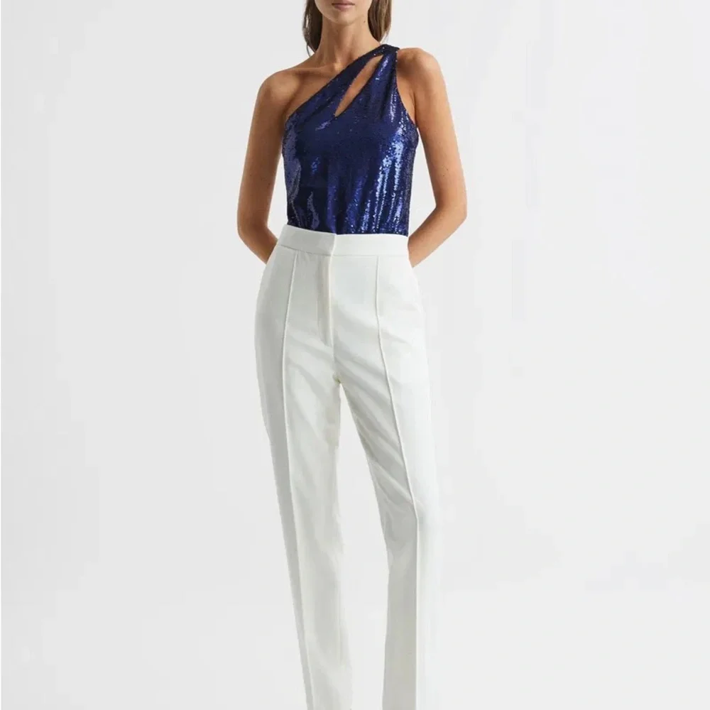 Reiss Navy Scarlette One Shoulder Sequin Bodysuit style summer party casual